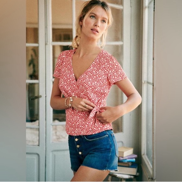 Sezane Sezane Olympia Wrap Blouse in Red and White size FR 38 / US 6‎ - Picture 1 of 13